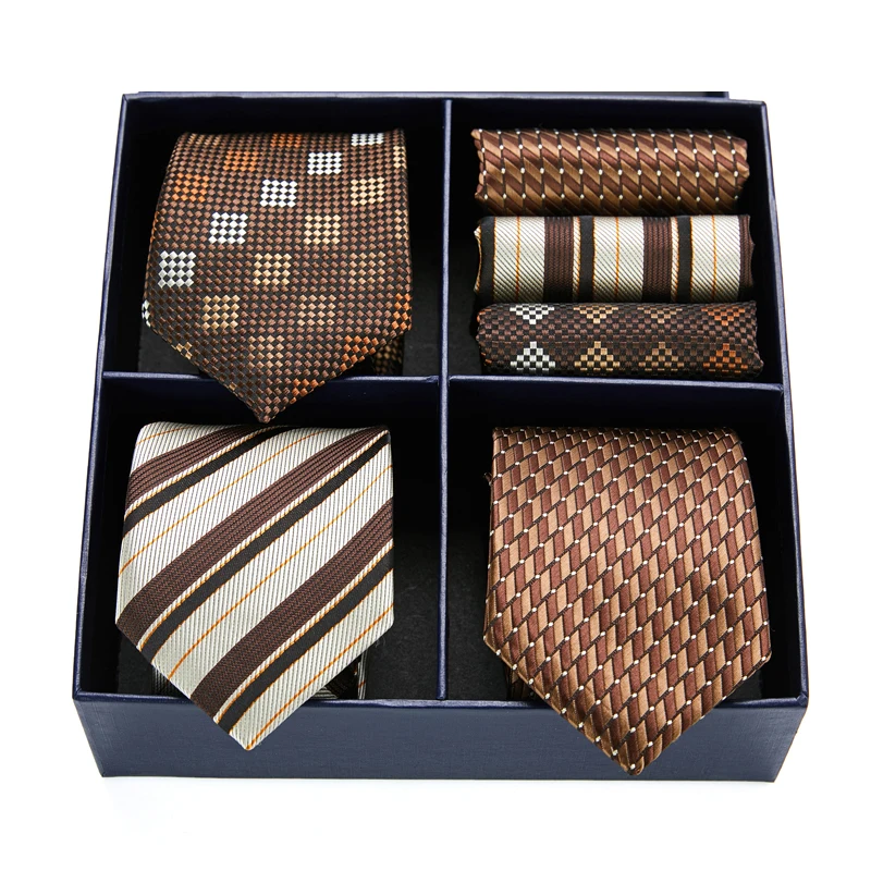 

Factory Sale Nice Handmade 7.5 cm 3 pieces Tie Handkerchief Set Necktie Box Gift Man's Dropshipping April Fool's Day