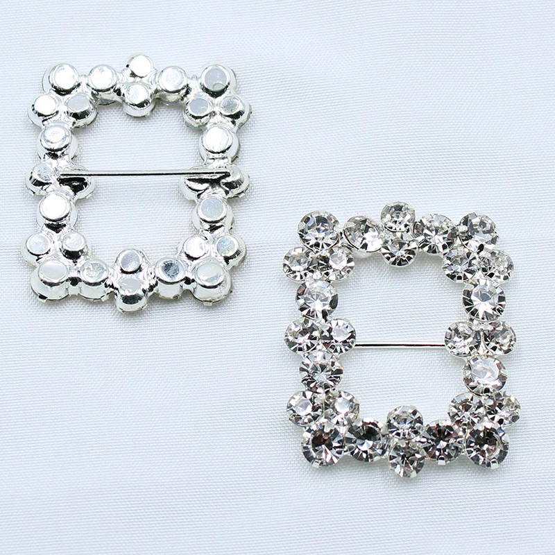 33*40mm 2pcs square shiny rhinestone buckle ribbon sliding buckle clothing hat embellishment decoration DIY jewelry accessories