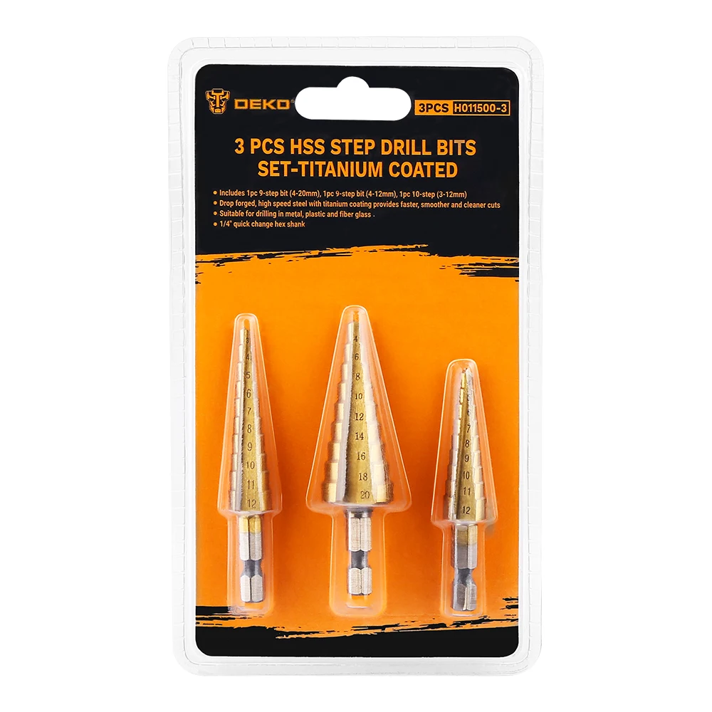 3Pcs/set 3-12mm 4-12mm 4-20mm HSS Straight Groove Step Drill Bit Titanium Coated Wood Metal Hole Cutter Core Drilling Tools Set