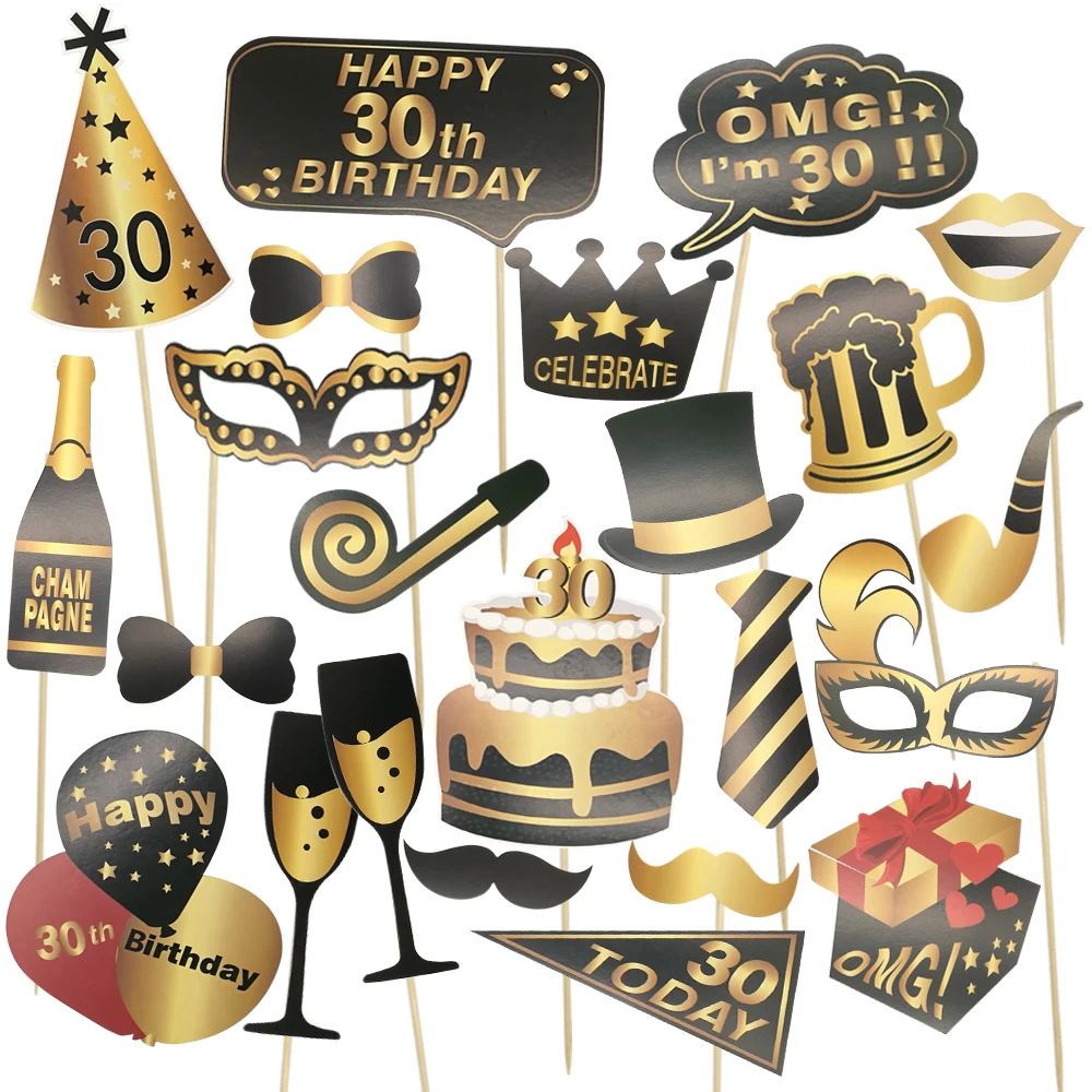 Chicinlife 1set Happy 30th 40th 50th 60th Birthday Photo Booth Props Adult Birthday Party Photobooth Props Birthday Decoration