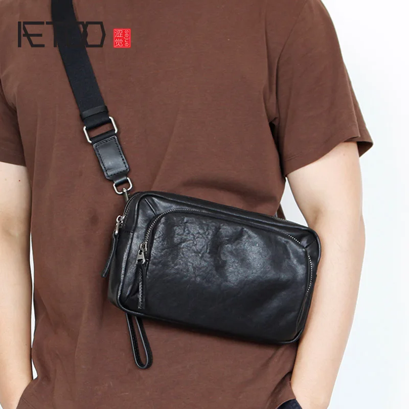 AETOO Men's leather messenger bag, fashionable shoulder bag, first layer leather men's casual messenger bag