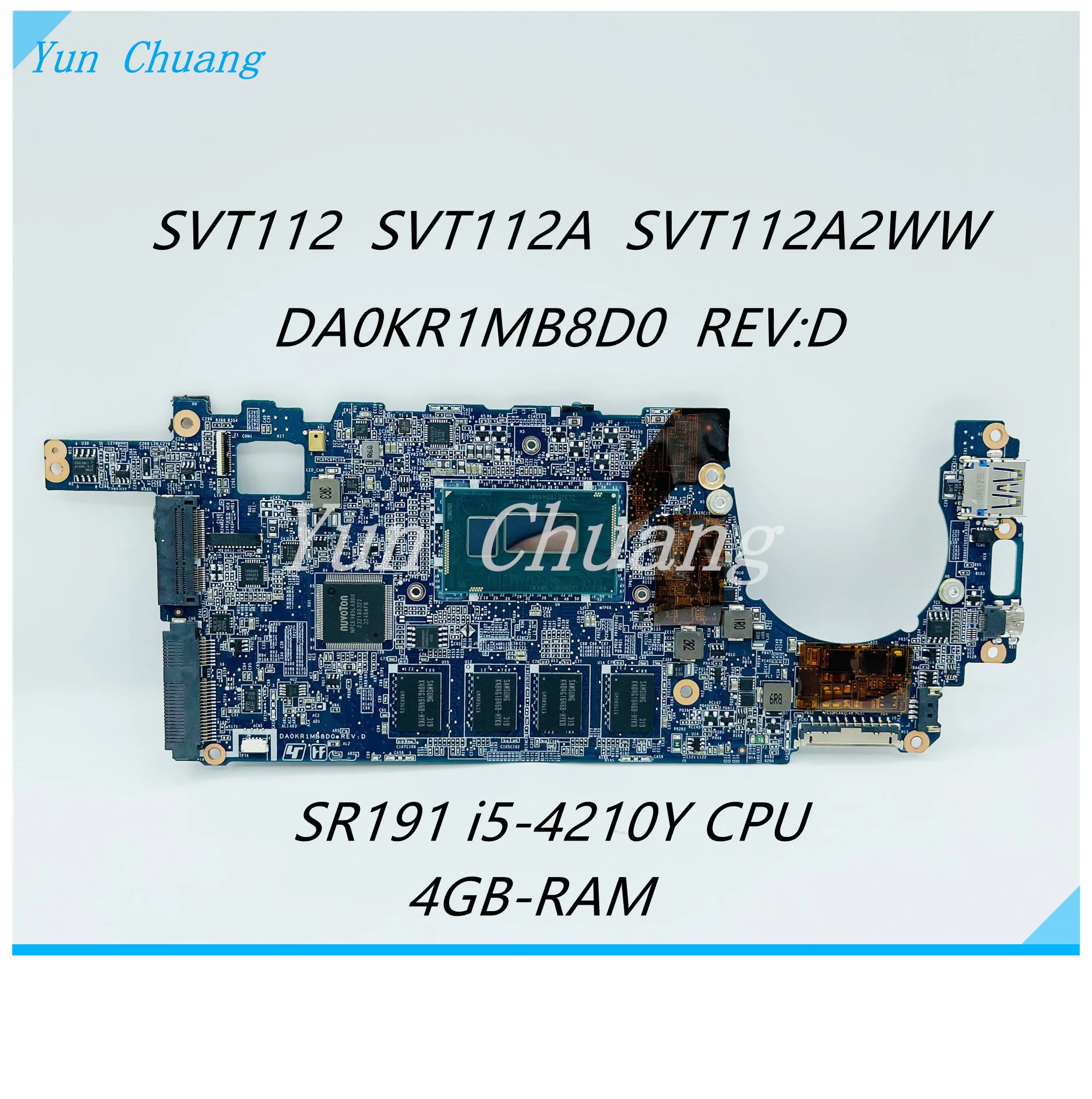 A1963618A DA0KR1MB8D0 mainboard For Sony Vaio SVT112 SVT112A SVT112A2WW Laptop Motherboard With i5-4210Y CPU 4GB RAM 100% TESED