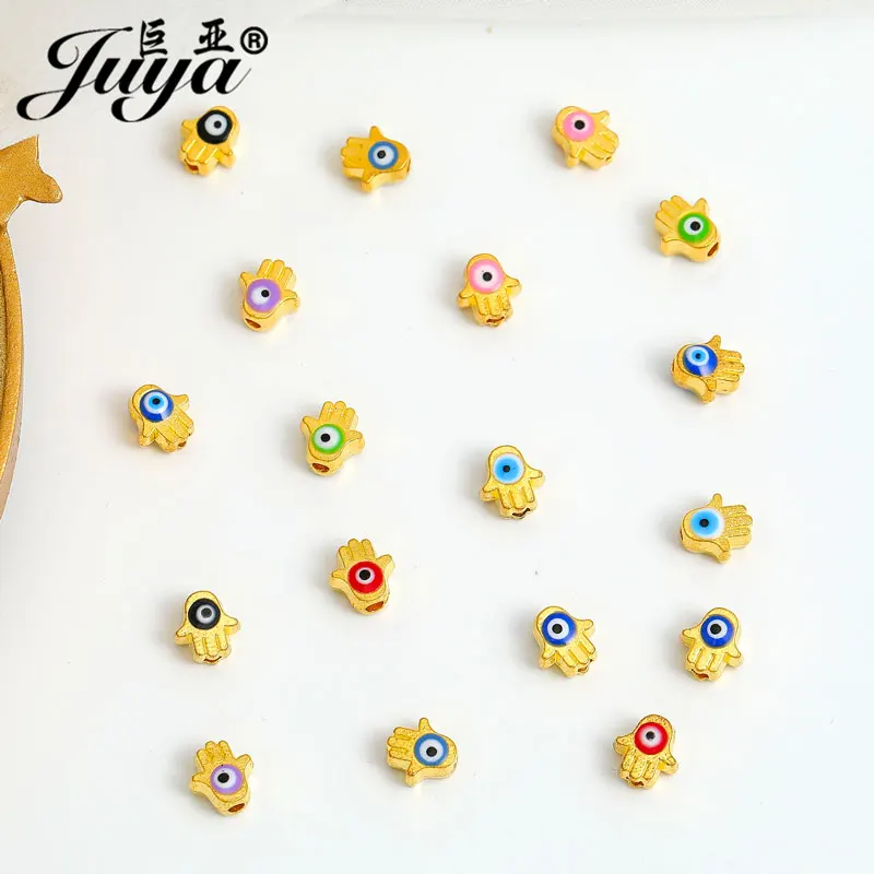 30pcs/lot Palm Evil Eye Beads For Jewelry Making 7mm Metal Spacers Bead Supplies Needlework DIY Bracelets Necklaces Accessories