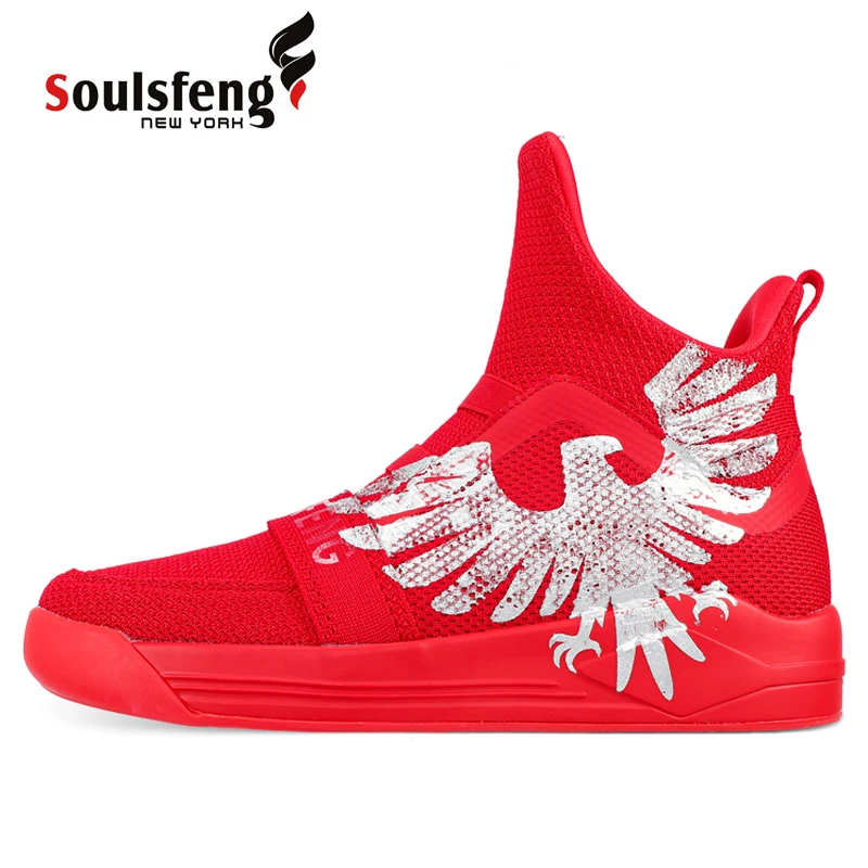 Soulsfeng SKYTRACK Mesh Knit High Tops Red Hawk Painted Men's Shockproof Anti-skid Large Size Outdoor Shoes Graffiti Hiking Boot