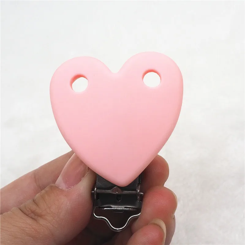 Chenkai 10PCS Silicone Heart Teether Clips DIY Baby Pacifier Dummy Soother Nursing Jewelry Toy Chain Holder Clips 2 holes