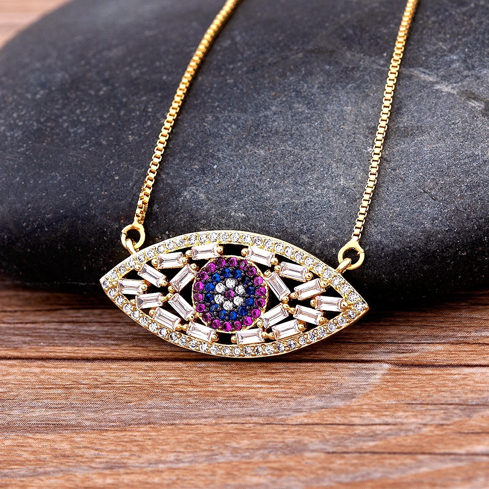 Nidin Vintage Gold Überzogen Evil Eye Anhänger Frauen Kristall Zirkonia Türkischen Glück Blue Eye CZ Halskette Erklärung Schmuck