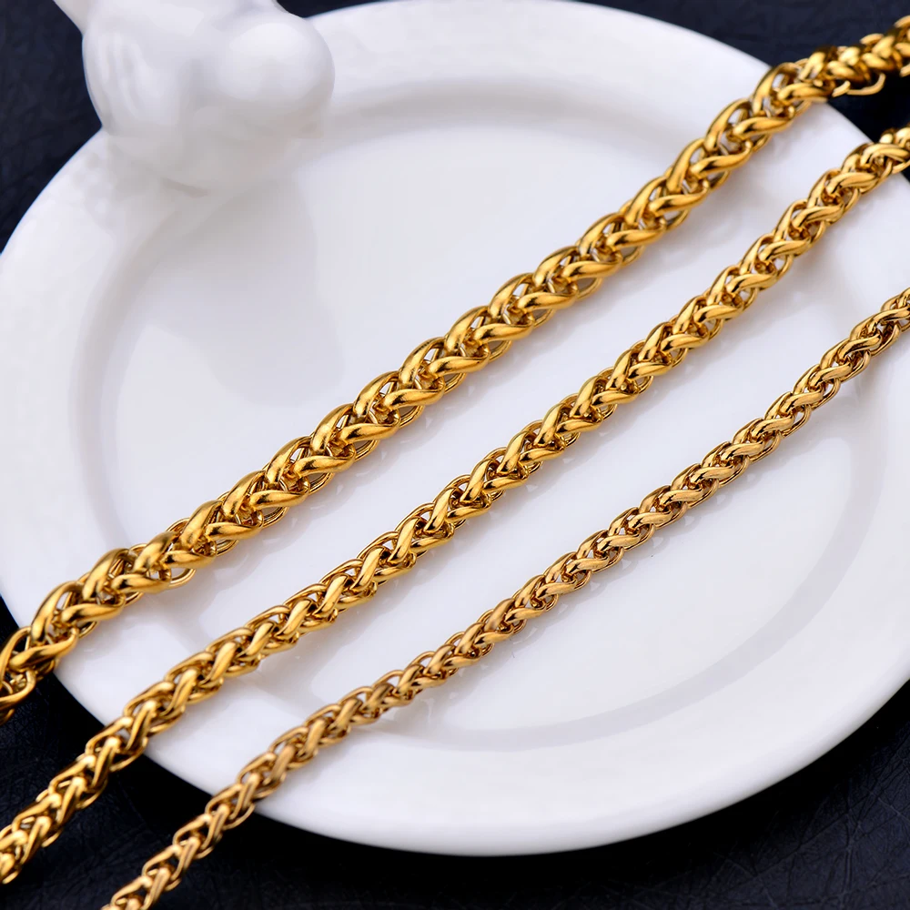 Wholesale 5MM Stainless Steel Golden Keel Chain Necklace Fashion Man Link Necklace Hip Hop Rock Style Length 50/55/60/70cm
