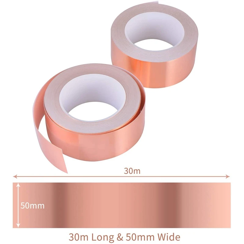 Hot Copper Foil Tape 50mm x 30M for EMI Shielding Conductive Adhesive for Electrical Repairs,Snail Barrier Tape Guitar