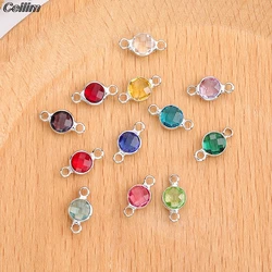 10Pcs 6mm Silver Color Copper Crystal Birthstones Connector Gem Stone Charm Beads Findings For Jewelry Making Handmade