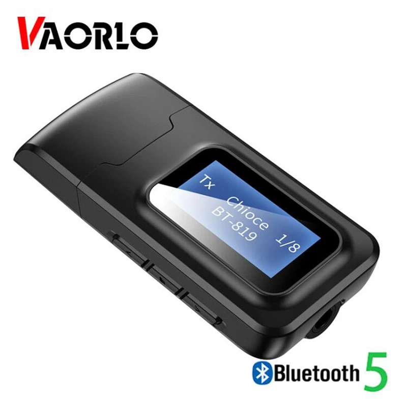 VAORLO مع شاشة LCD بلوتوث 5.0 استقبال الصوت الارسال 3.5 مللي متر AUX جاك ستيريو USB محول لاسلكي دونغل لسيارة تلفزيون الكمبيوتر
