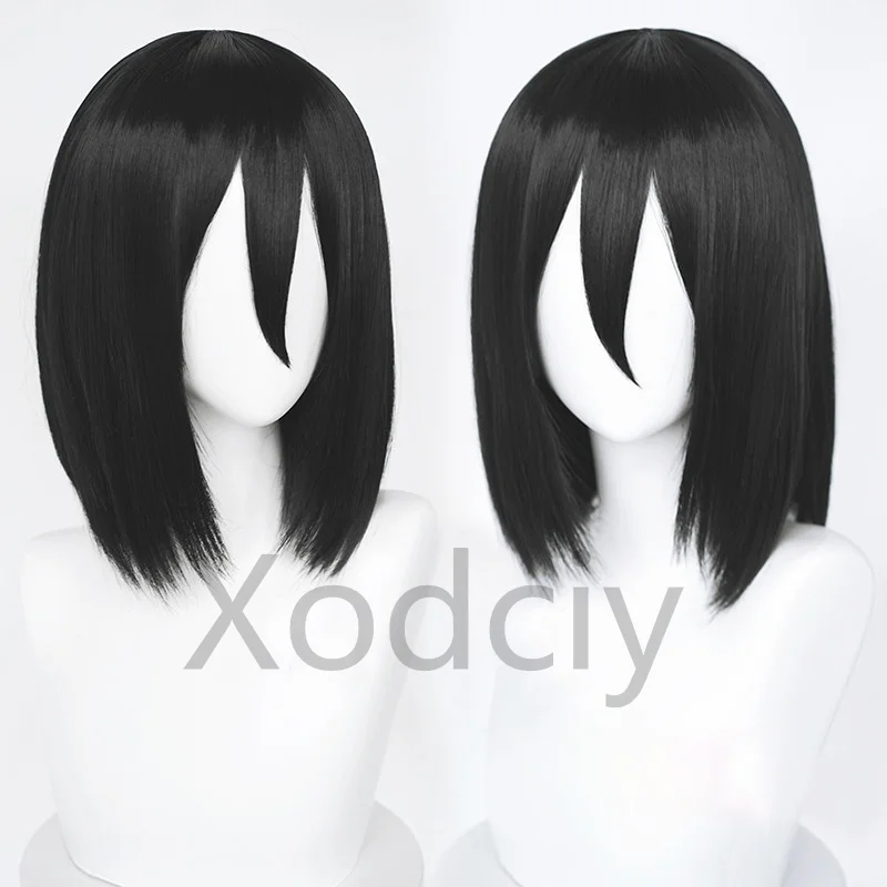 إرين ميكاسا أكرمان شعر مستعار قصير كوسبلاي مقاوم للحرارة شعر صناعي لحفلات الهالوين + قبعة شعر مستعار