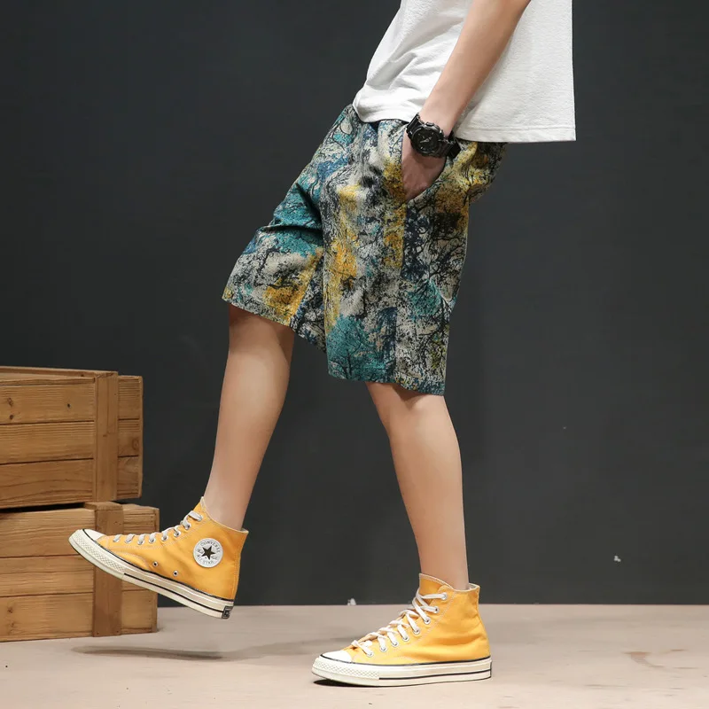 Men's Five-point Pants Thin Beach Pants Summer Personality Handsome Casual Printing Extra-large Shorts