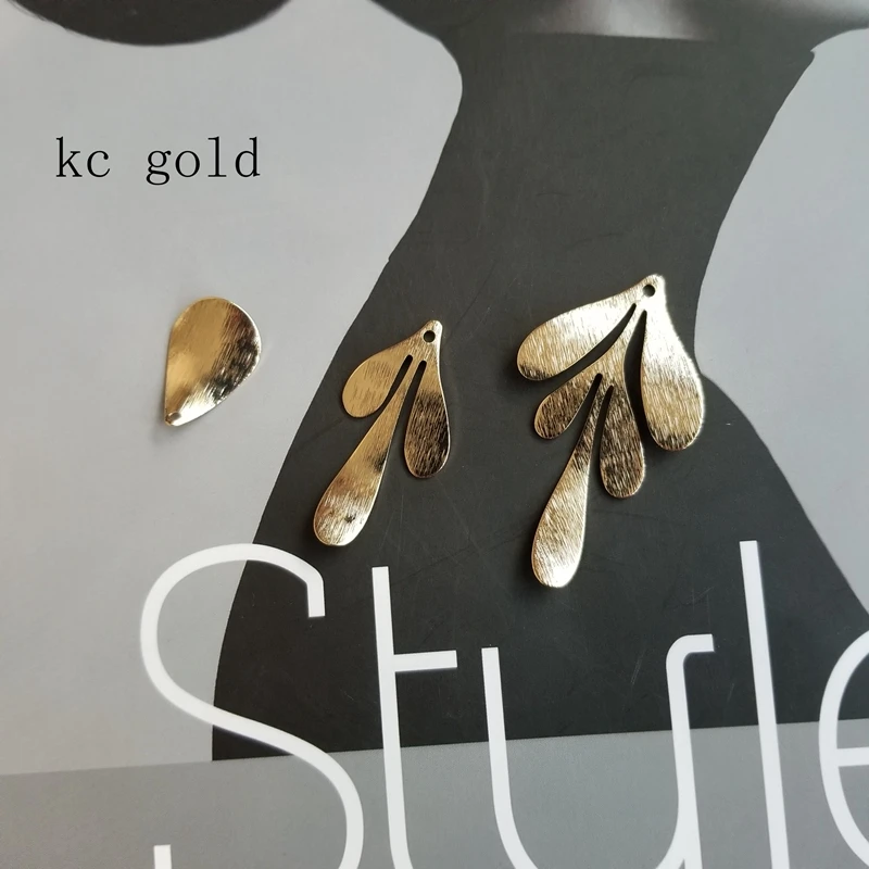 DIY earrings accessories pure copper plated 18K true gold leaves embossed brushed texture earrings jewelry pendant
