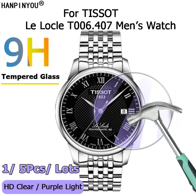 For TISSOT Le Locle T006.407 T006407 T006407B Men\'s Watch HD Clear /Purple Light 2.5D Tempered Glass Film Screen Protector Guard