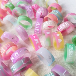 50Pcs Wholesale Mixed Lots Cute Silicon Young People Ring Children Kids Women Night Glowing Rings Jewelry Best Gifts Drop SHip