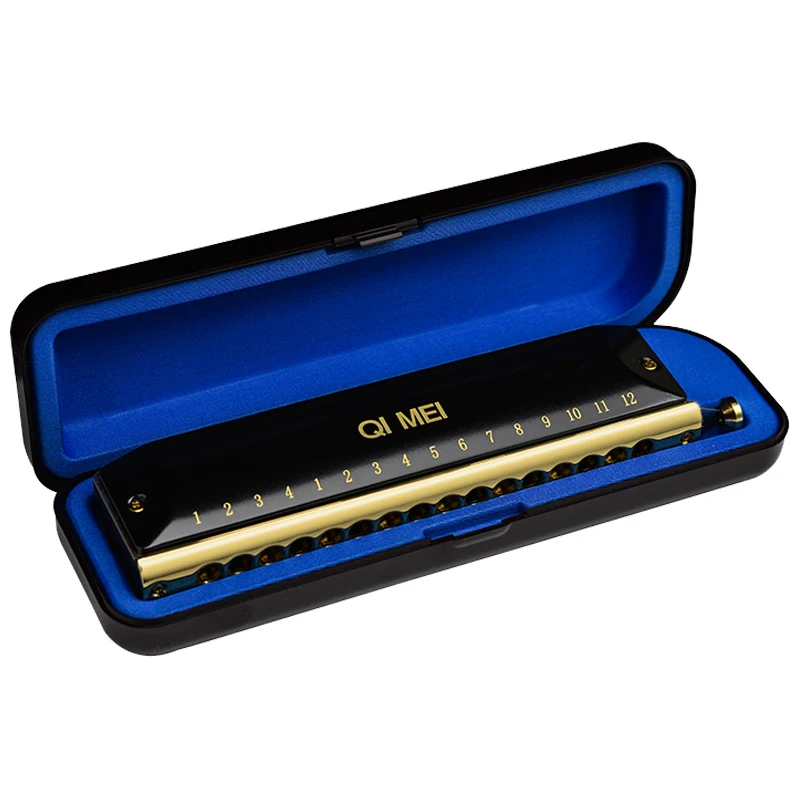 Qimei Chromatic Harmonica 16 Hole 64 Tone Mouth Organ Harp Professional Musical Instruments Performance Grade Harmonica