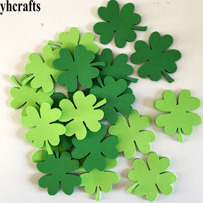 1bag/LOT,Four leaf clover foam shape St.Patrick\'s Day crafts Kids room wall decoration Spring decorative label OEM