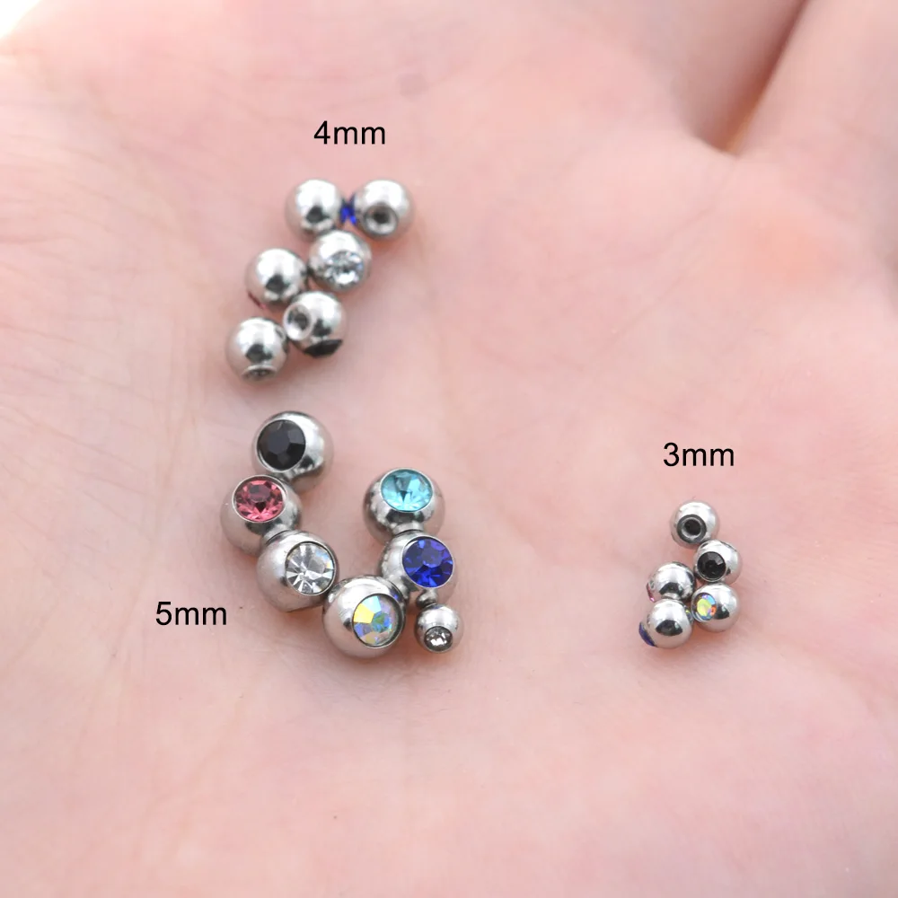 12Pcs 14/16G 3/4/5mm Side Hole Screw Crystal Replacement Ball Bead Nose Tragus Helix Piercing Balls Earrings Jewelry Accessories