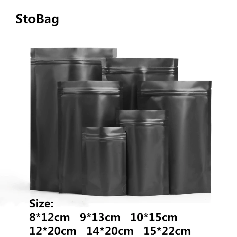 

StoBag 18 wires 50pcs Black Frosted Heat Seal Zip Lock Package Bags For Home Handnade Snack Plastic Packaging Storage Supplies