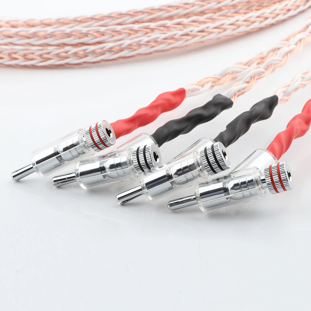 8TC 16core HI-End 7N OCC Copper Audiophile Speaker Cable with right angled banana plug loudspeaker cable