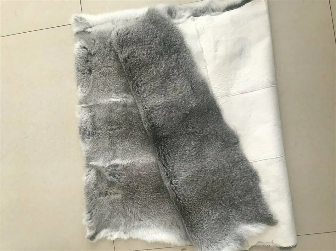 Soft Real Rabbit Fur Throw Blanket, Fluffy Plaid Bed Cover Carpet, Sofa Blanket, Steel Gray, 55 x 110 cm