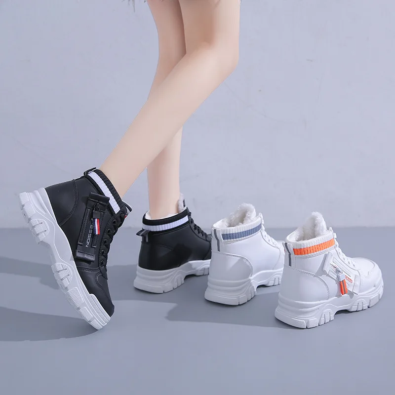 Winter Women Shoes High-top Shoes Platform Shoes Fashion PU Leather Short Plush Casual Shoes Female Brand Sneakers Zapatos Mujer