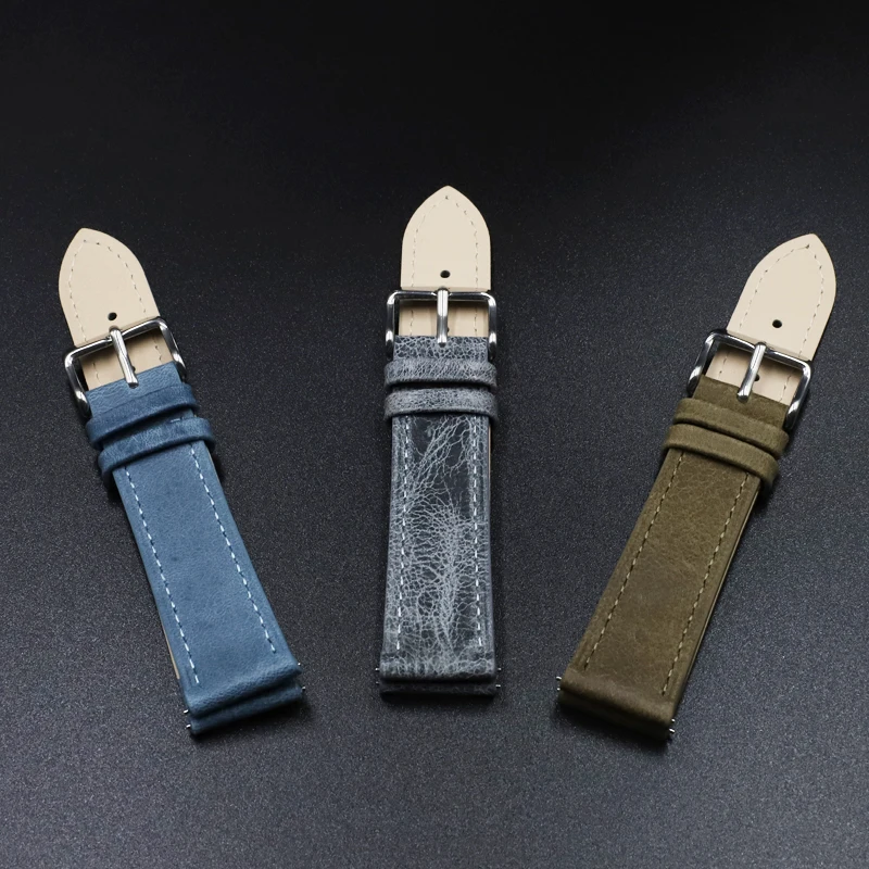 Onthelevel Leather Watch Band Strap 18 19 20 22mm Gray Blue Brown Man Replacement Belt Watchband Accessories #E