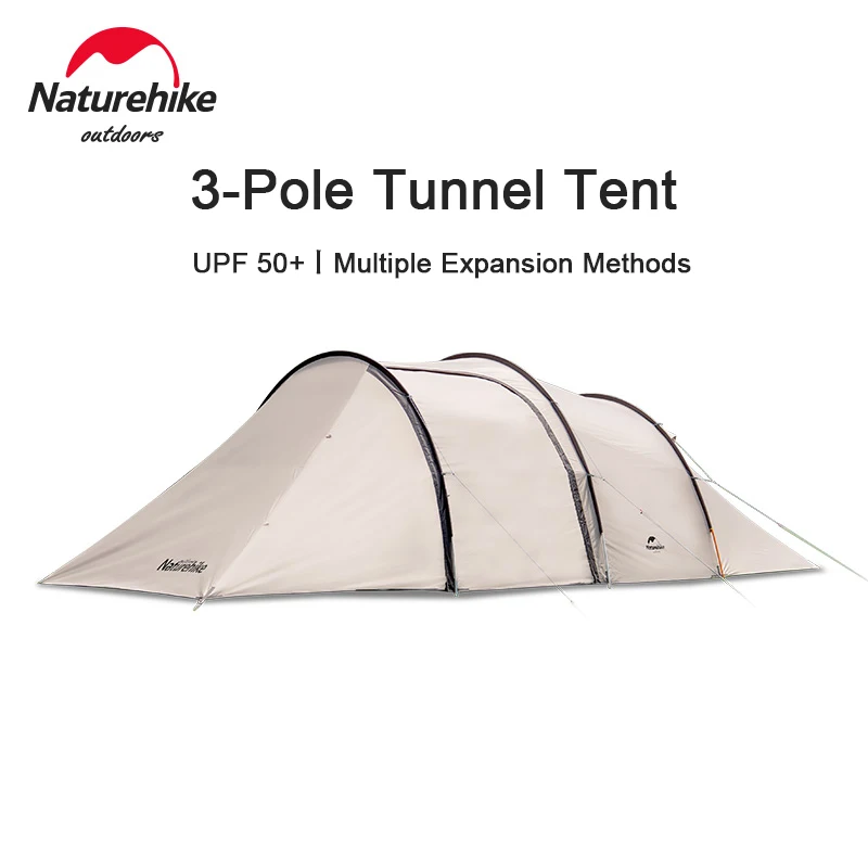 Naturehike 3-Pole Tunnel Tent 4-5 People 150D Sunscreen Rainproof Portable Trip Camping Tent Large Front Hall With Widen Screen