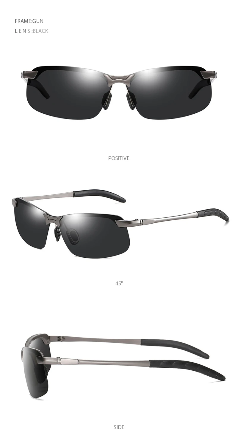 Halbrahmen Photochrome Sonnenbrille Männer Frauen Vintage Metall Polarisierte Sonnenbrille Für Männliche Nachtsicht Driving Shades – Detail 11