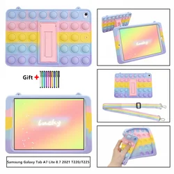 For Samsung Galaxy Tab A7 Lite 8.7 2021 SM-T220 T225 Lanyard Rainbow Pattern Silicone Case With Stand Shockproof Tablet Cover