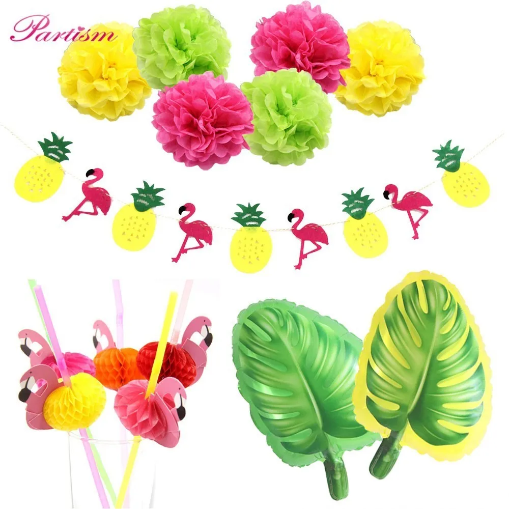 1set Flamingo Party Paper Umbrella Drink Picks Pineapple Cake Toppers  For Birthday Decorations Summer Hawaiian Party Supplies