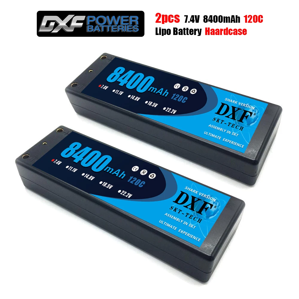 2PCS DXF Battery Lipo 2S 7.4V 8400mah 6500mah 5200mah 120C 100C 100C with 4mm Hardcase for RC Evader BX Car Truck Truggy Buggy