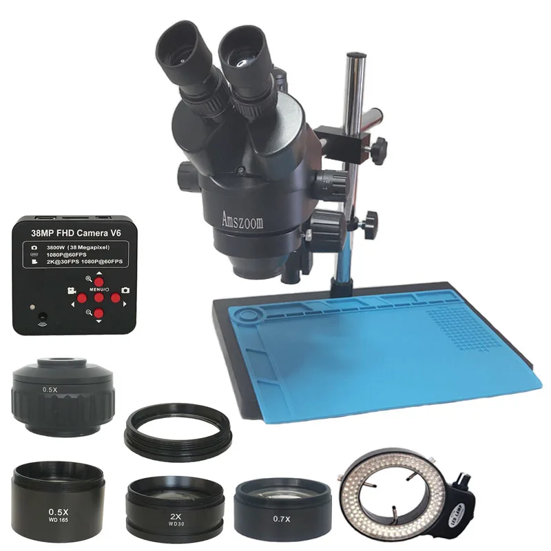 Microscópio Trinocular Estéreo 38mp Hdmi Digital Vídeo Usb Telefone Pcb Reparação do Relógio México 7x45x