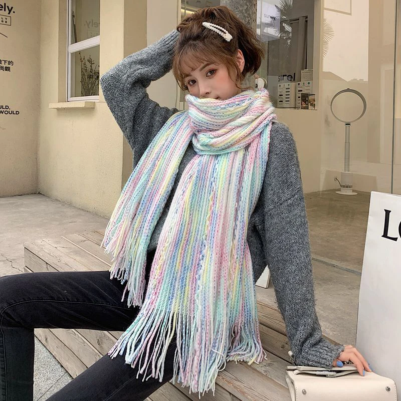 

New arrival fashion Autumn winter colorful scarf women warm high quality elegant cute outdoor fresh lovely vintage tassel shawl