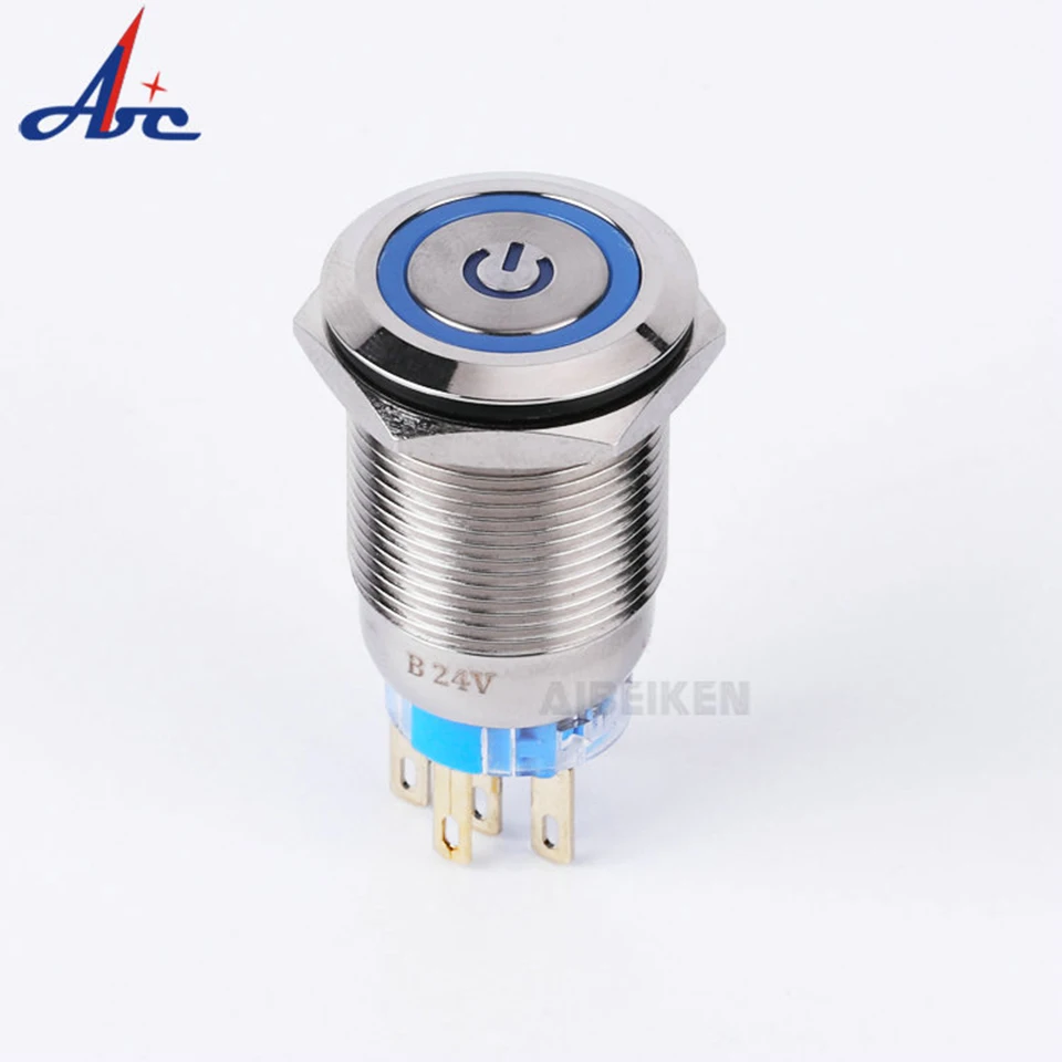 IB19S 19mm 1NO1NC Ring Power Logo Led Illuminated Light Momentary Self-locking Waterproof Push Button Switch 5 Pin Terminal