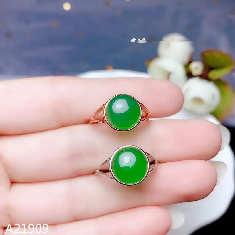 

KJJEAXCMY fine jewelry 925 sterling silver inlaid natural green chalcedony gemstone ring support detection luxury new style