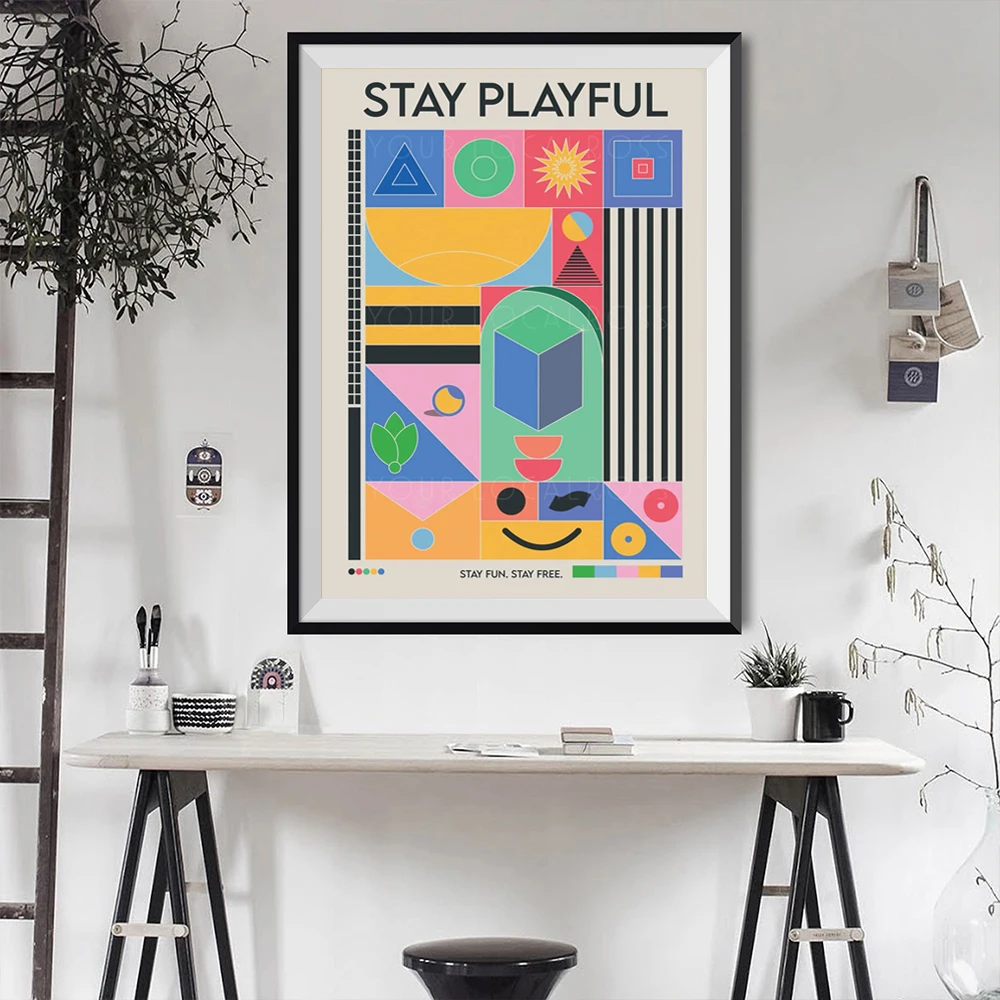 The Stay Playful Canvas Painting Typographic Print, Living Room Decor, Retro Poster, Housewarming Gift, Pop Wall Art Picture