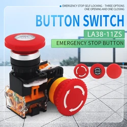 1PCS LA38-11ZS Self-Locking 22mm Emergency Power Push Button Switchstop Mushroom Head Emergency Stop Button Switch