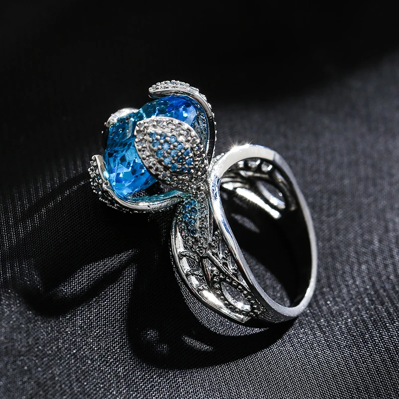 Kinel Vintage Bridal Wedding Ring Lucky Tree Punk Gun Black Mosaic Red Zircon Stone Finger Rings For Women Drop Shipping