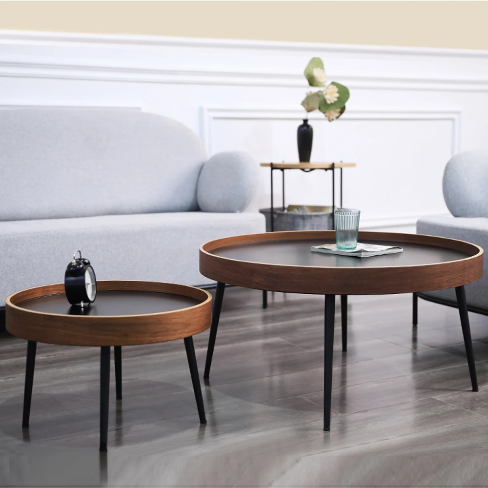 Son-mother Coffee Table Nordic Small Apartment Pine Modern Minimalist Round Living Room Black Walnut Combination