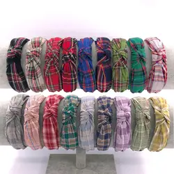 Vintage Women Twist Headband Plaid Cotton Fabric Hairbands Handmade Women Head Hoop for Girls Hair accessories