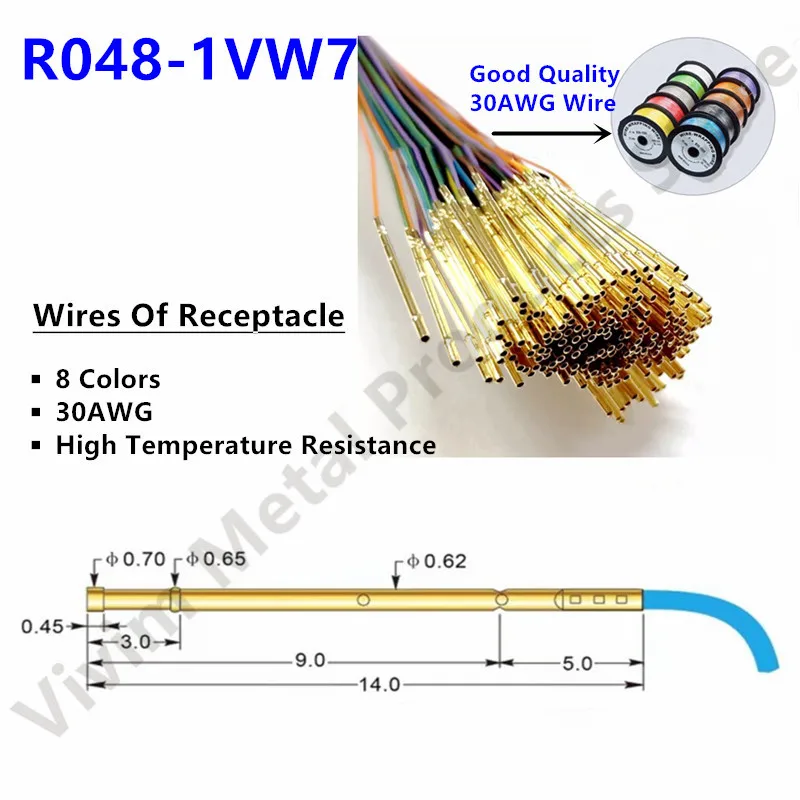 

200PCS Spring Test Probe Receptacle With Wire 30AWG OK Wire R048-1VW7 Test Needle Sleeve Socket Length 700mm