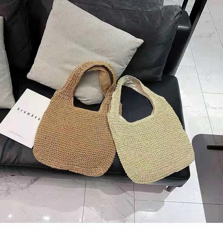 Bolso de paja tejido hecho a mano para mujer, bolso de mano de gran capacidad para mujer, bolso de playa para vacaciones, bolso de hombro de ratán