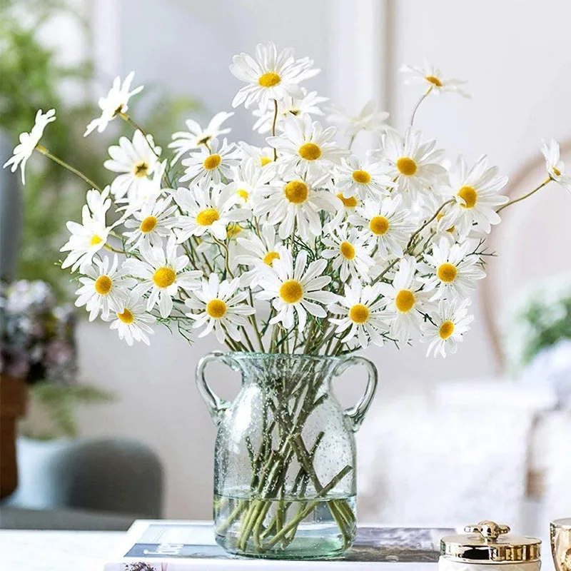 5Pcs 50cm Artificial White Daisy Flower Bouquet DIY Vase Home Garden Living Room Decoration Wedding Party Silk Fake Flowers