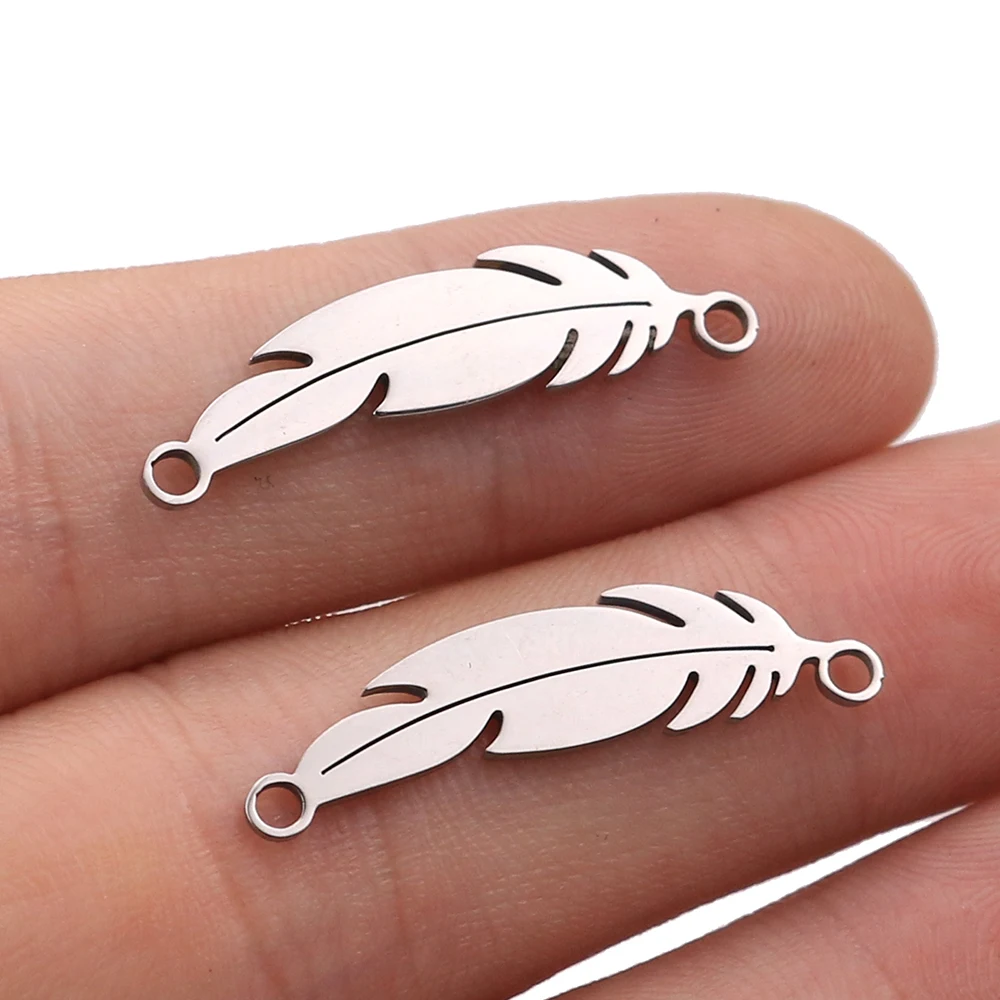 10pcs/lot Stainless Steel  feather Pendants Floating Charms  for Jewelry Making Charms Bracelet Necklace Accessories Wicca