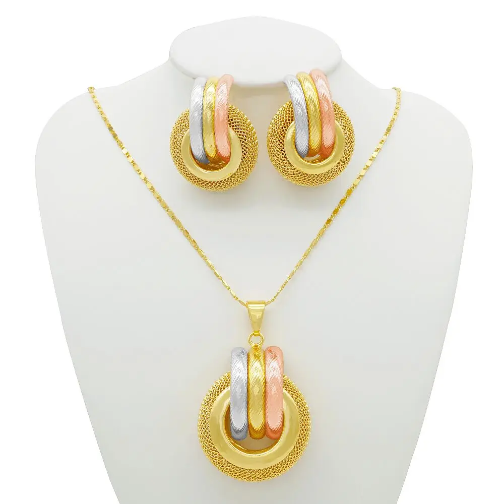 Women's Gold Color Necklace Set with Stud Earrings, Lightweight
