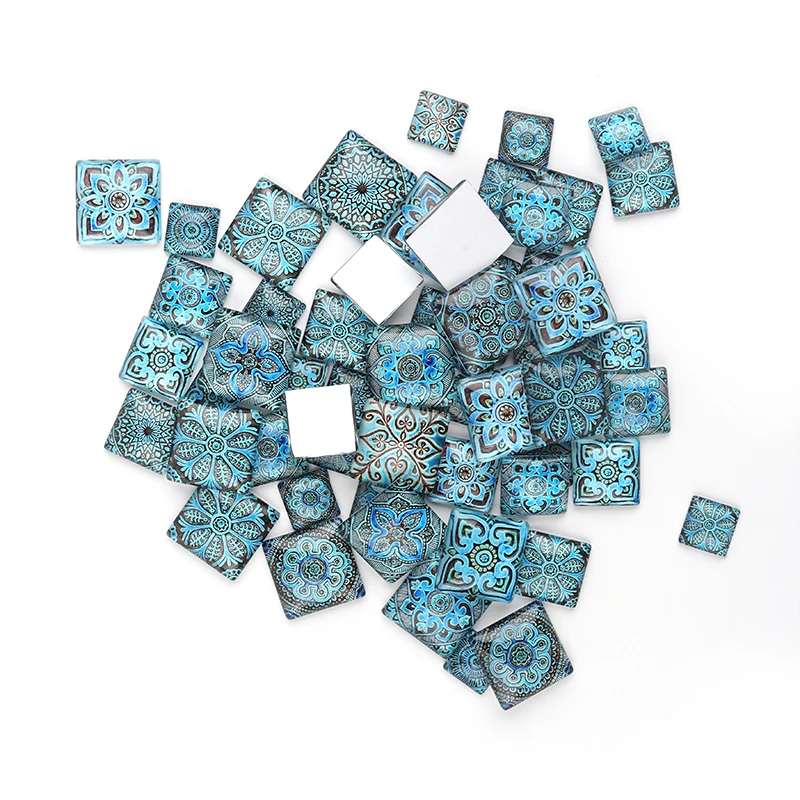 Blue White Porcelain Square Pattern Fit 15/20/25/30mm DIY Jewelry Making Glass Cabochons Cameo Base Setting Jewelry Components