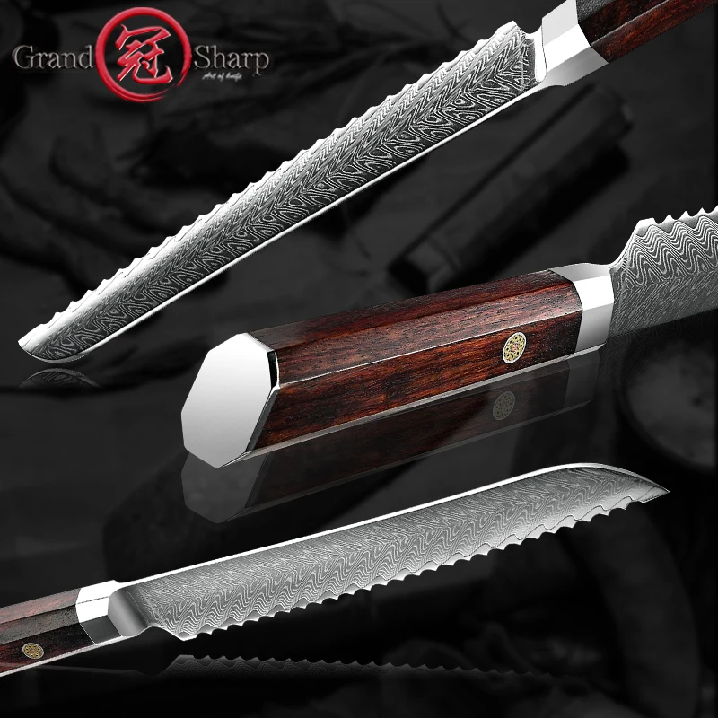 Grandsharp 7,5 pulgadas cuchillo de cocina para cortar pan cortador de sierra Damasco Acero inoxidable Chef cuchillos pan pastel de queso cortadora de herramientas