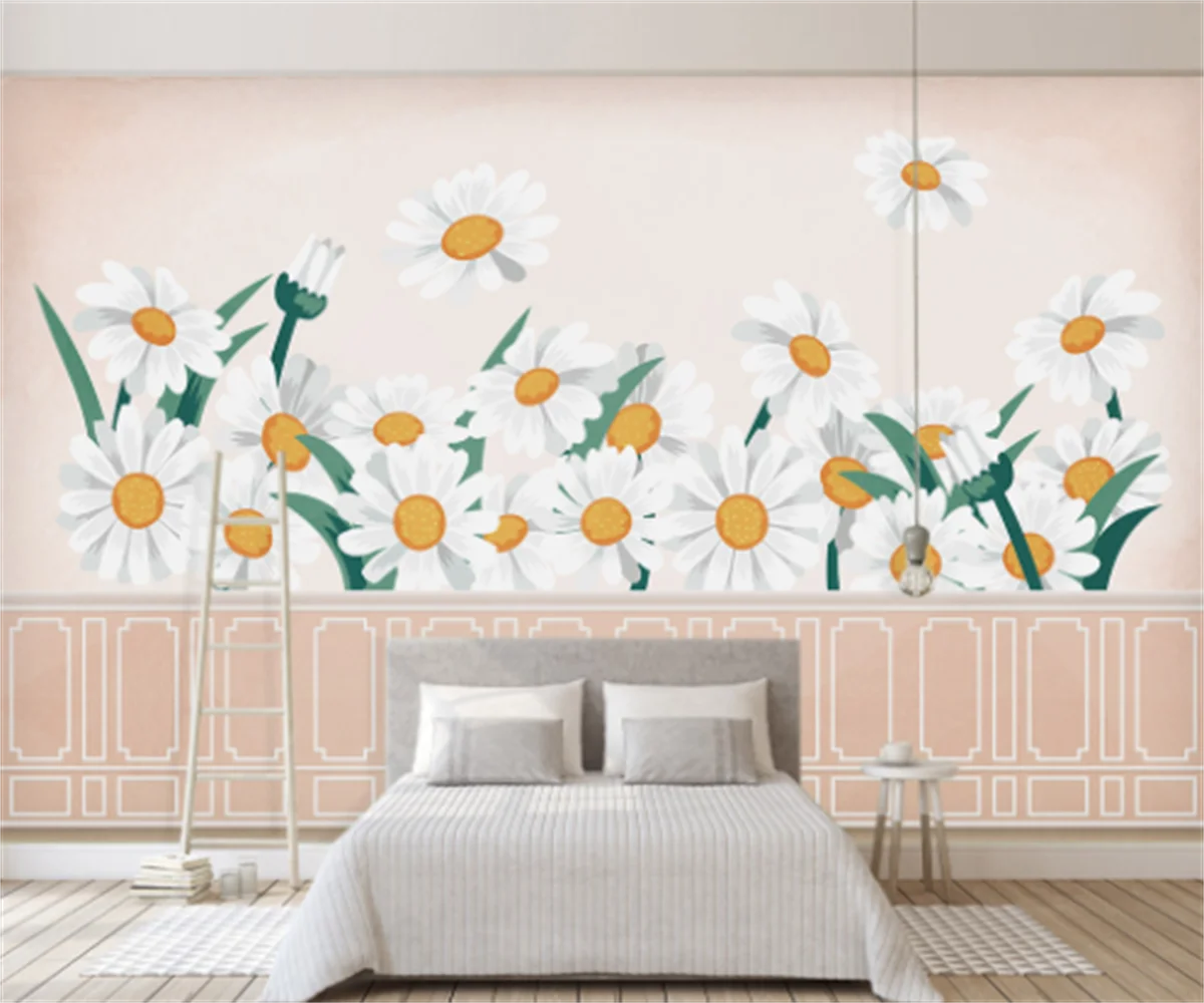 Modern minimalist Nordic orange sunflower plant children's room background wallpaper 3D professional custom mural wall painting