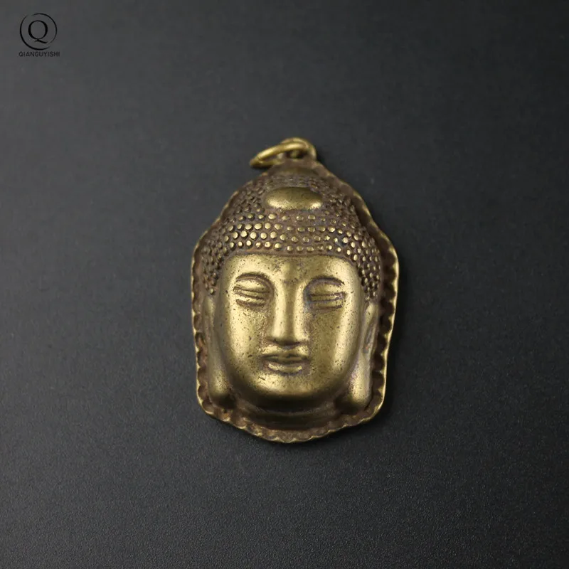 Pure Copper Guanyin Buddha Head Pendants for Necklaces Blessing Gifts Handmade Keychains Pendants Car Key Chains Hanging Jewelry